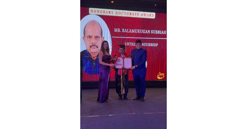 Balamurugan Subbiah Awarded Honorary Doctorate in Entrepreneurship by Brookfield University, USA